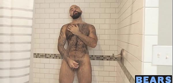  Bear washes his furry body and spanks his thick monkey